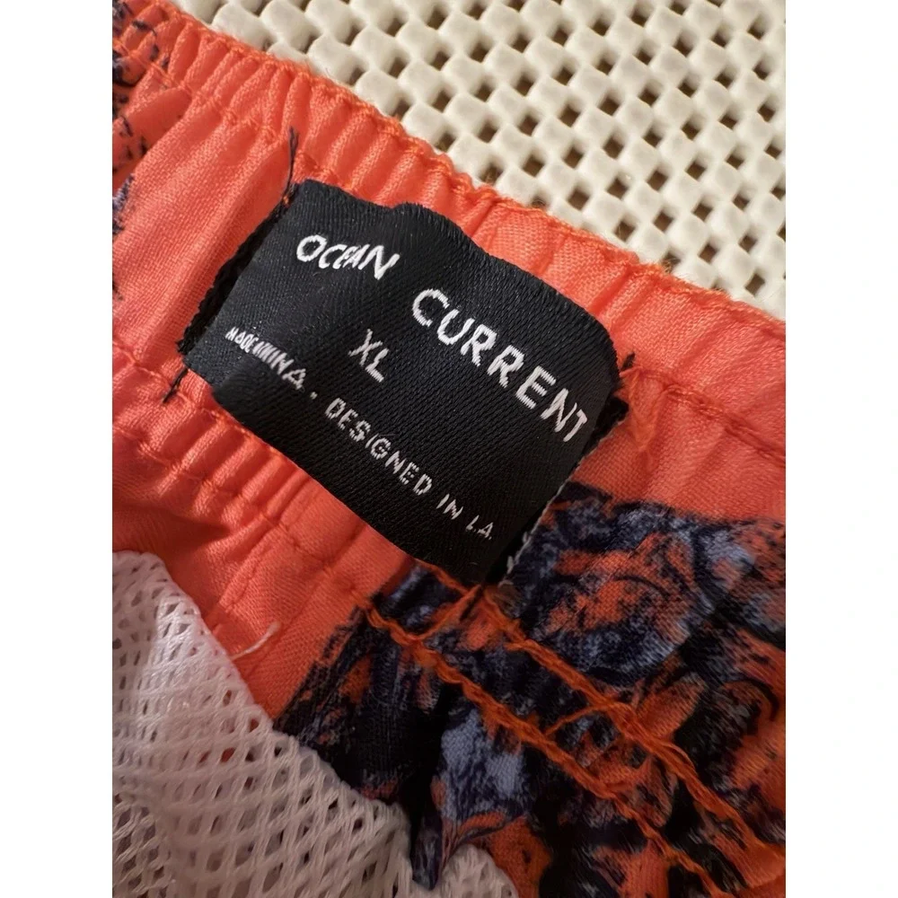 OCEAN CURRENT Swim Trunks L/XL Men Large Pineapple Orange Pink Shorts Lined Mesh